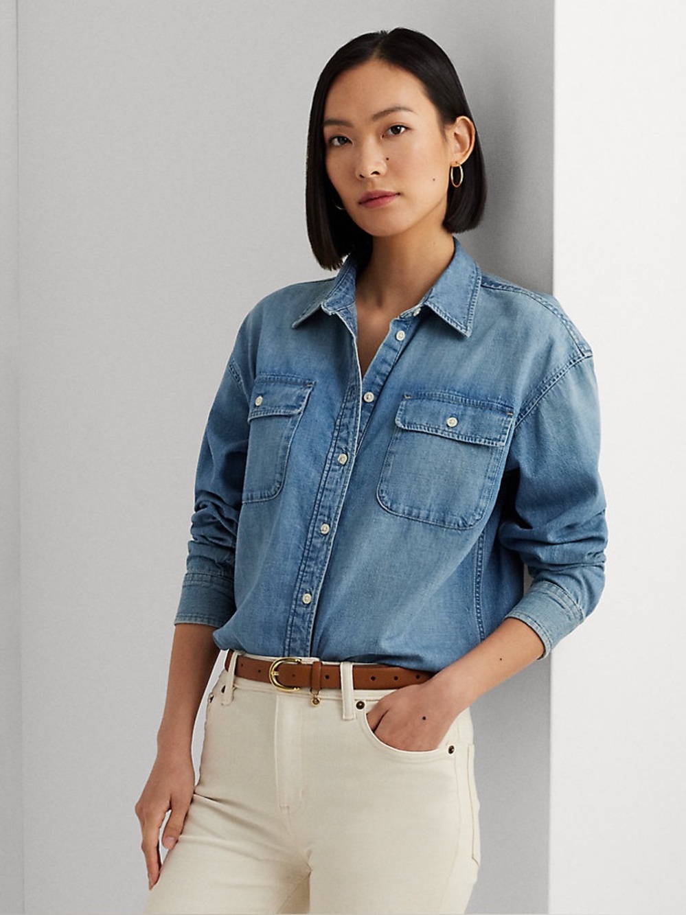 Lauren by Ralph Lauren Small Vintage Classic Light Blue Denim Shirt